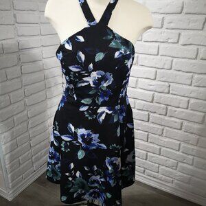 Guilty Ladies Black with Flower Pattern Size Large Sleeveless Halter Dress